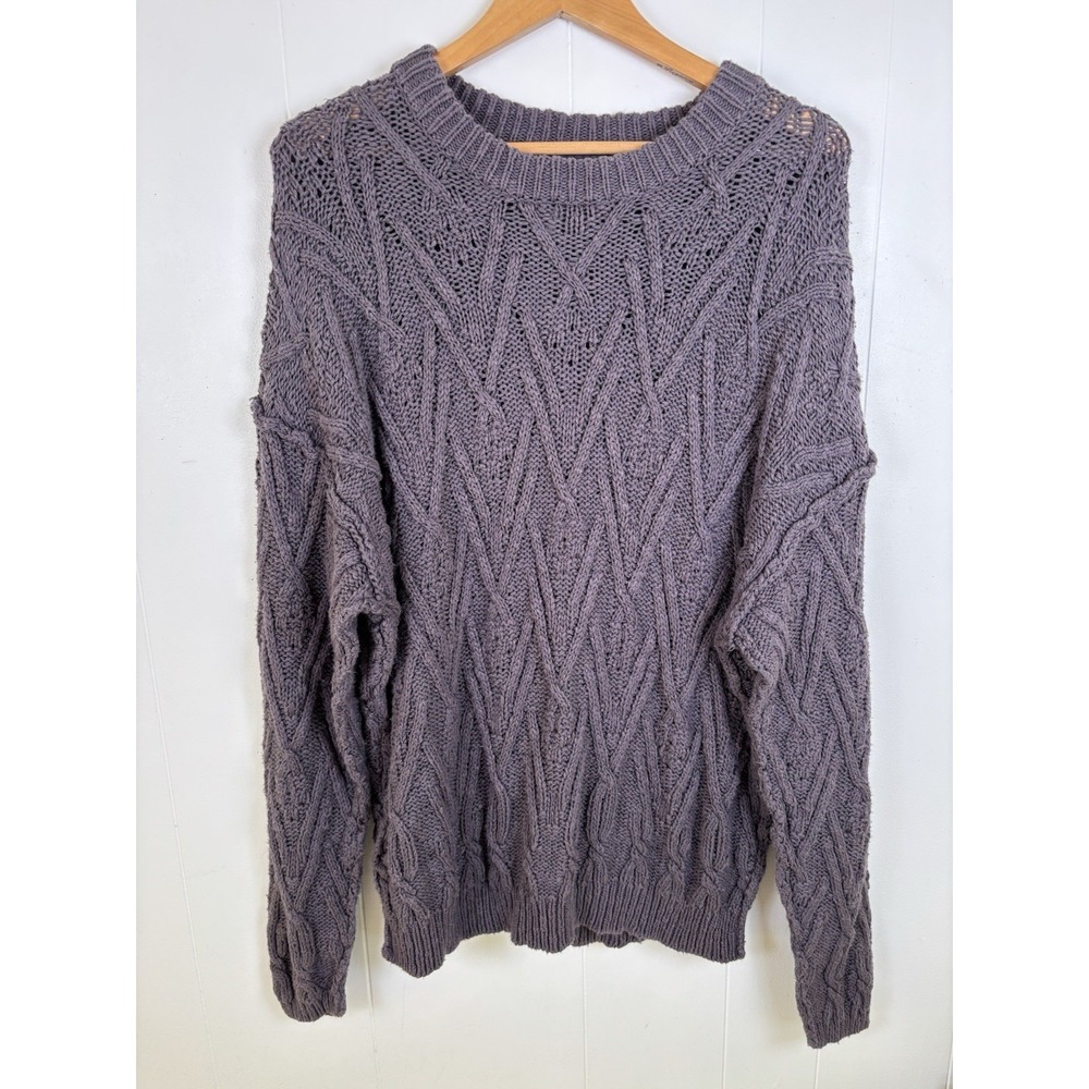 Free People Sz Medium Grey Oversized Pullover Sweater Crew Neck Knit Cotton